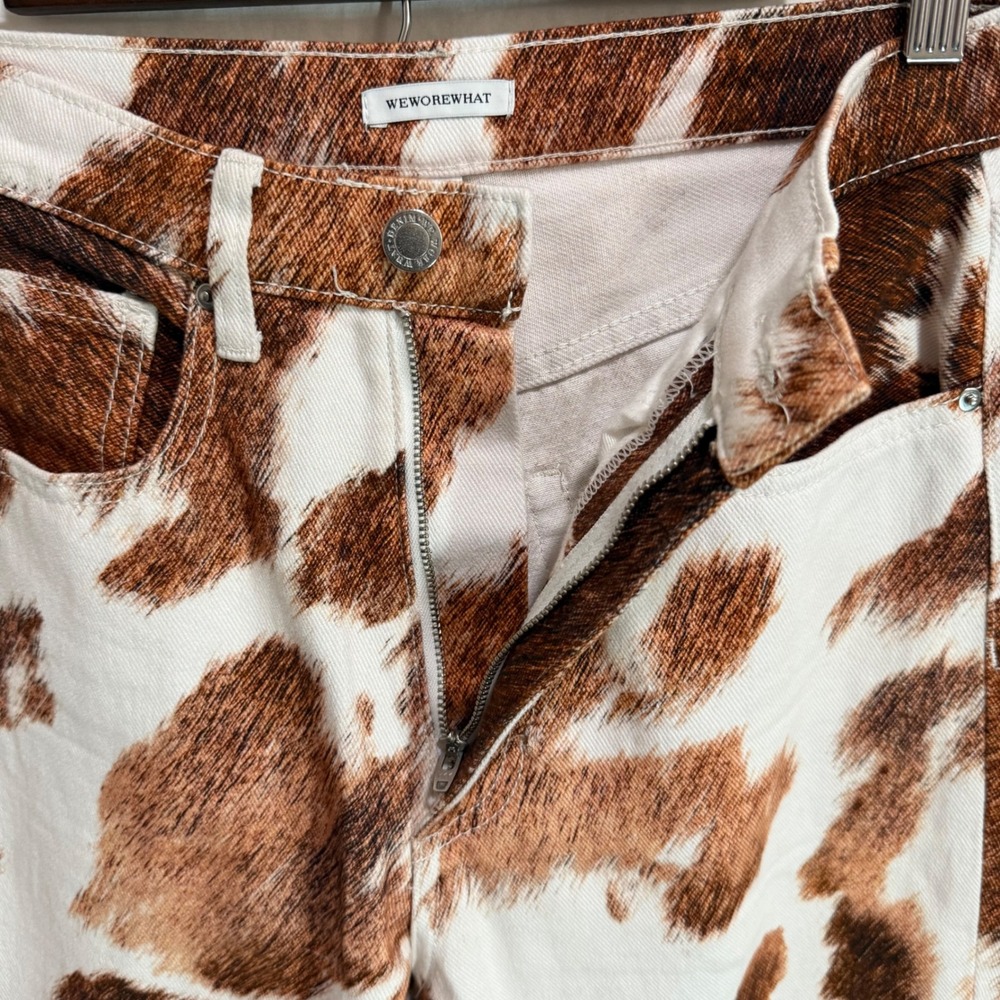 WeWoreWhat Cow Print Jeans Women's Size 25 Brown and White Straight Leg Denim - Picture 6 of 7